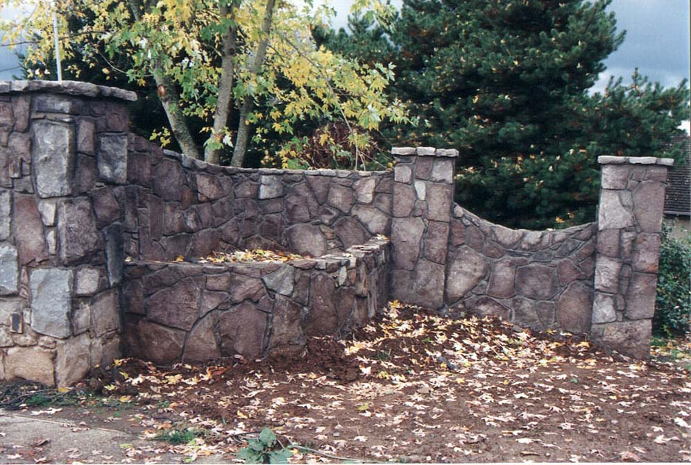 Rock Wall with Pillars and Planter